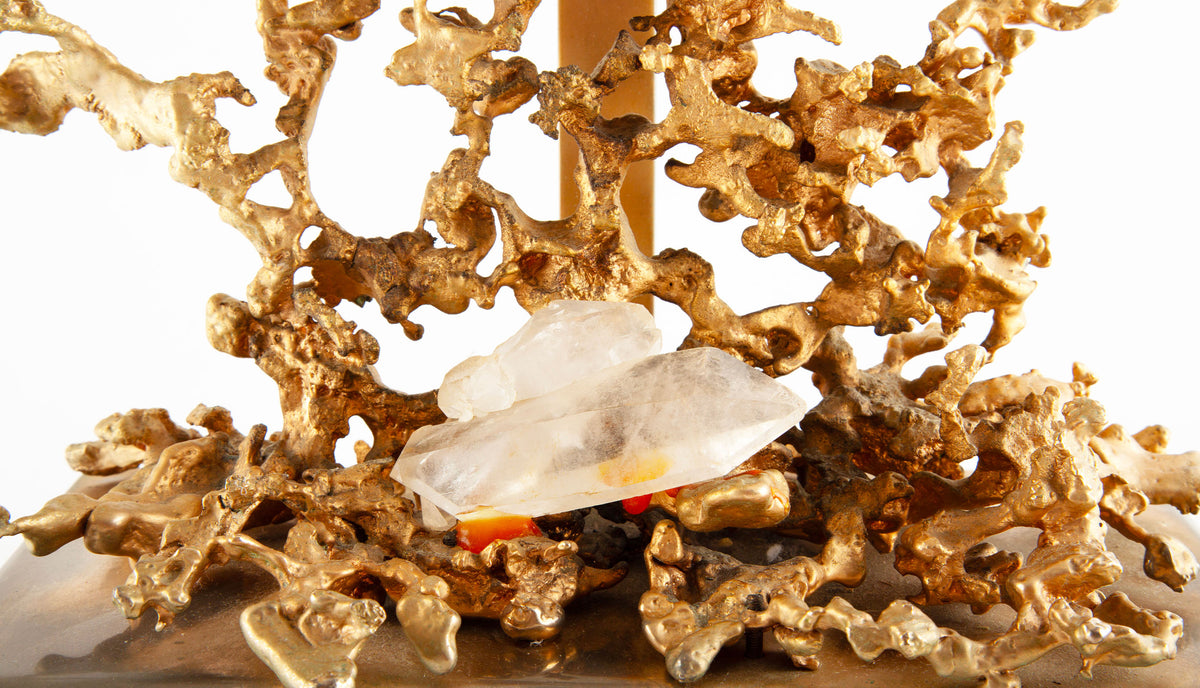 Organic Forms in Light: Pair of Mid C. Naturalistic Gilt Lamps