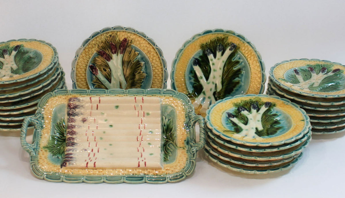 French Majolica Twenty-Four-Piece Asparagus Service, Mid-20th Century