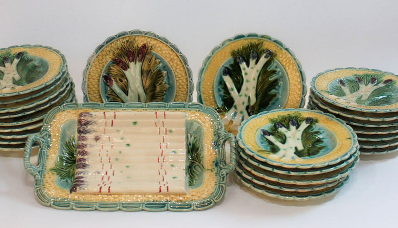 French Majolica Twenty-Four-Piece Asparagus Service, Mid-20th Century
