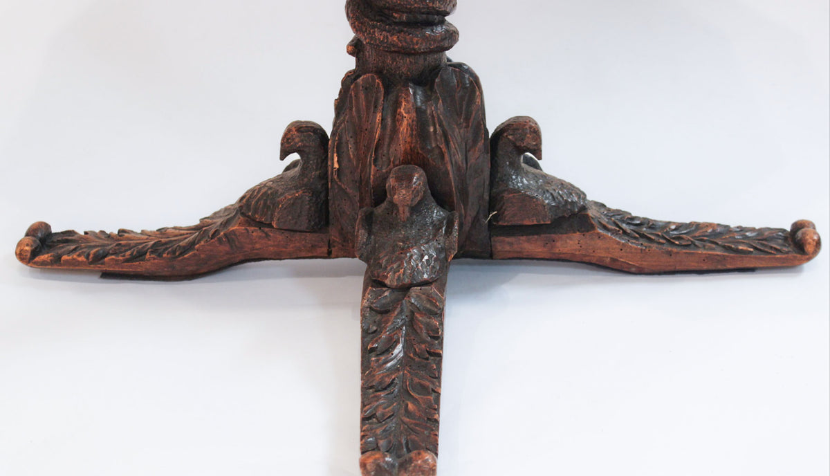 Rare Black Forest Carved Oak Occasional Table with Serpent Pedestal