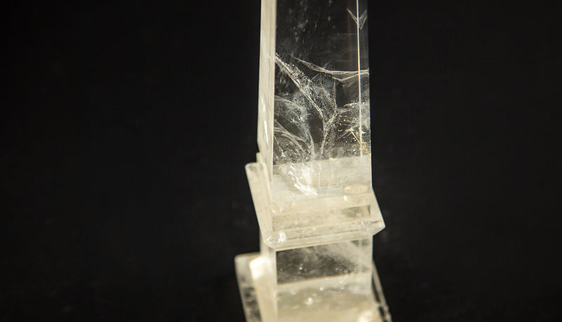 Hand-Carved Clear Rock Crystal Obelisk on Stepped Base, 12.5"