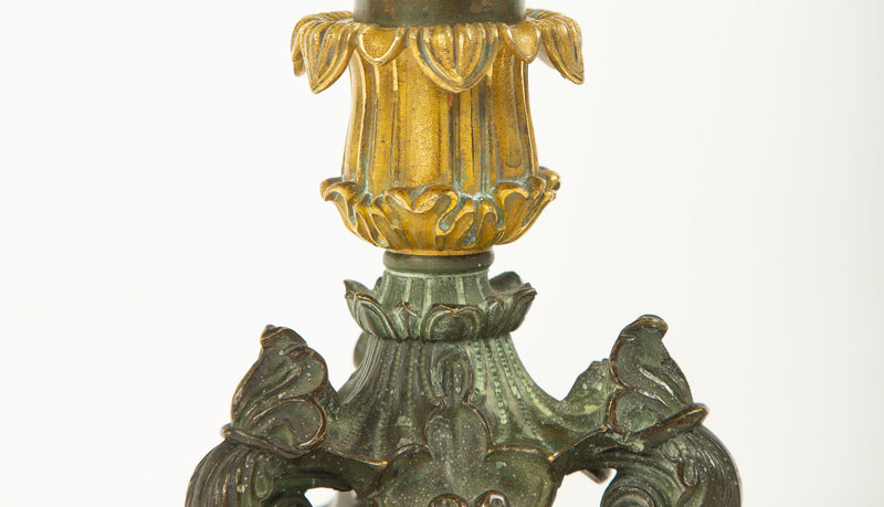 Gilded Acanthus: Pair of 19th Century French Bronze Candlesticks