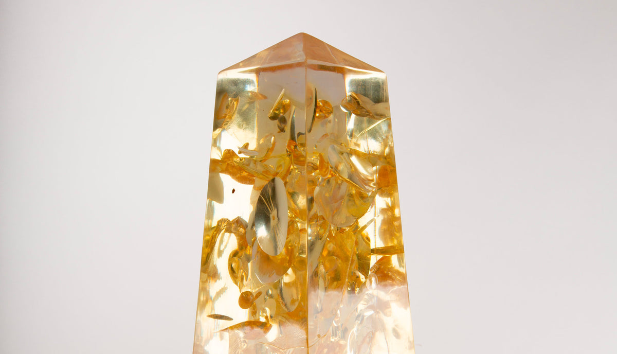 Light Within: Amber Crackle Lucite Obelisk