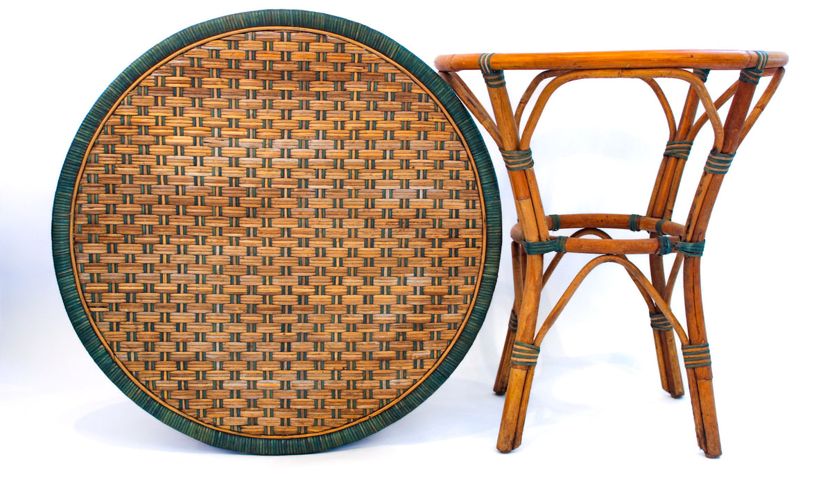Rattan Blu Round Bistro Table with Verdigris Green Woven Accents