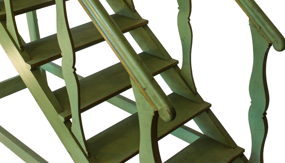 Large Late 19th-Century French Painted Wood Library Ladder on Casters