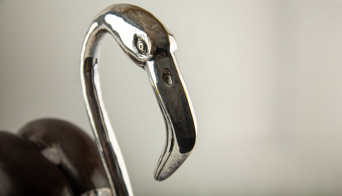 Large Coco de Mer Flamingo with Silver-Plated Head and Neck