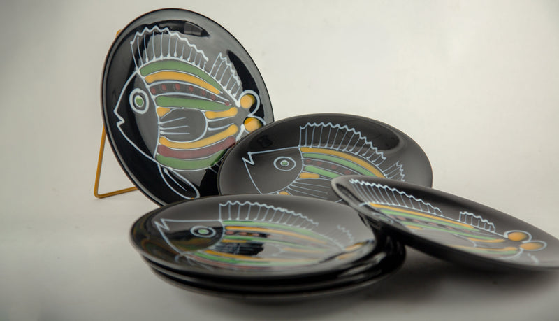 Rare Set of Twelve Robert Picault Vallauris Bird & Fish Faience Plates, 1960's