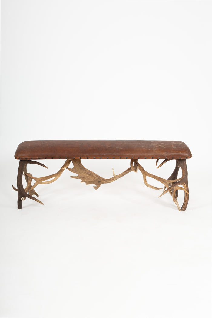 Cabin Chic: Antler Bench with Leather Seat