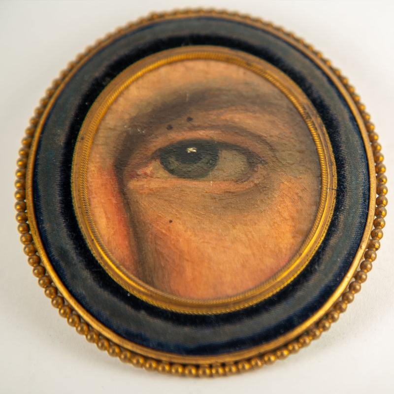 19th-Century Lover's Eye Fragment in a Beaded Ebonized Frame