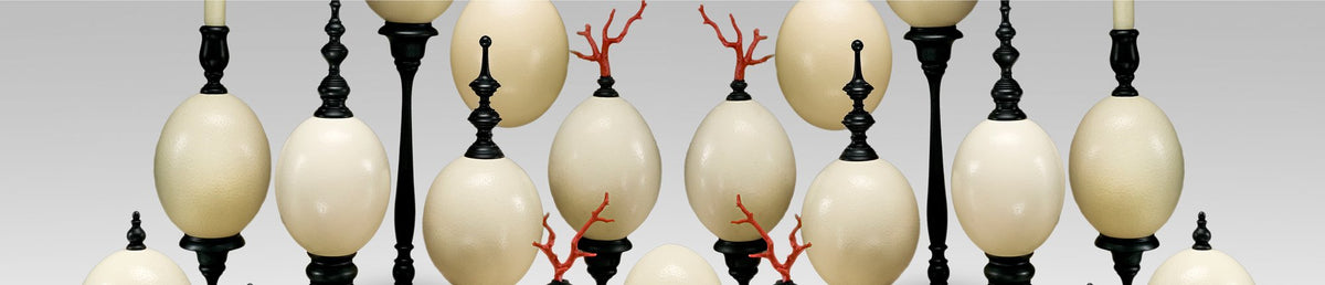 Mounted Ostrich Egg Candle Stick, 19" H