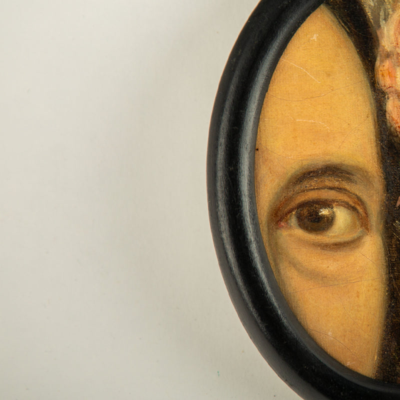 19th-Century Lover's Eye Fragment with Floral Headdress in an Ebonized Frame