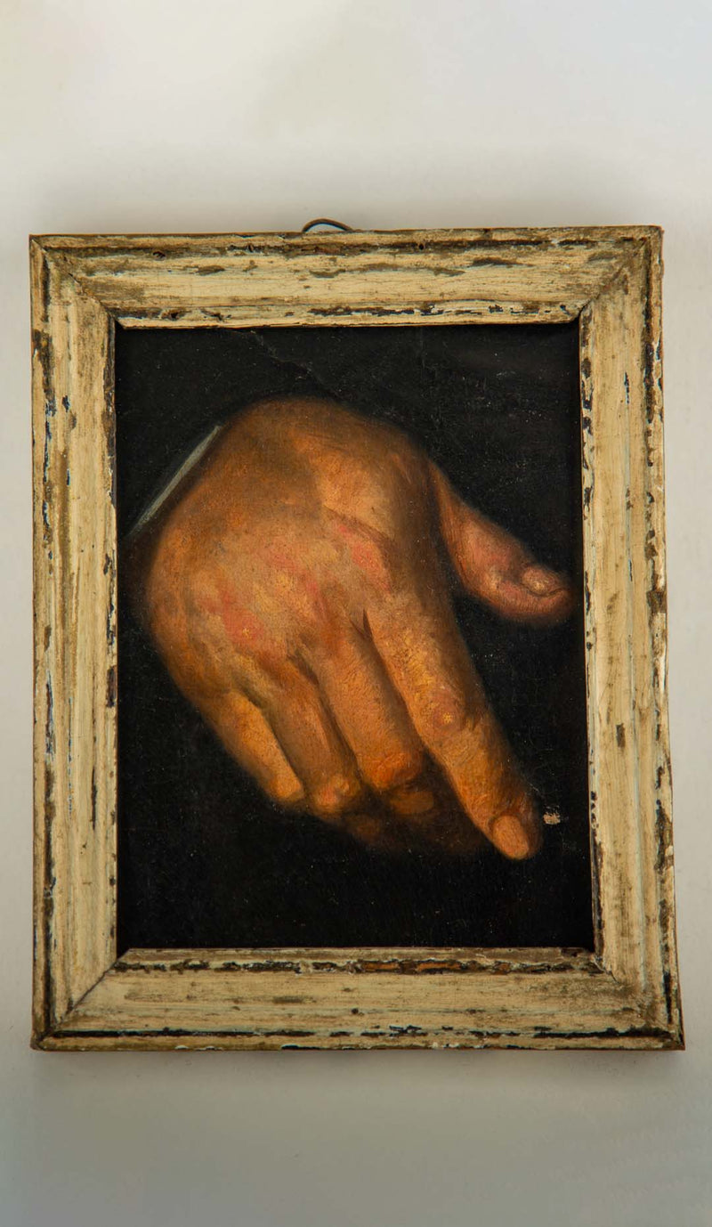 19th-Century Hand Study Fragment in a Painted Wood Frame