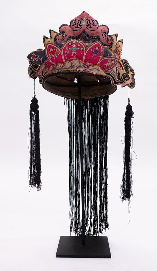 Hand Embroidered Silk Child's Headdress, Miao Tribe, Antique