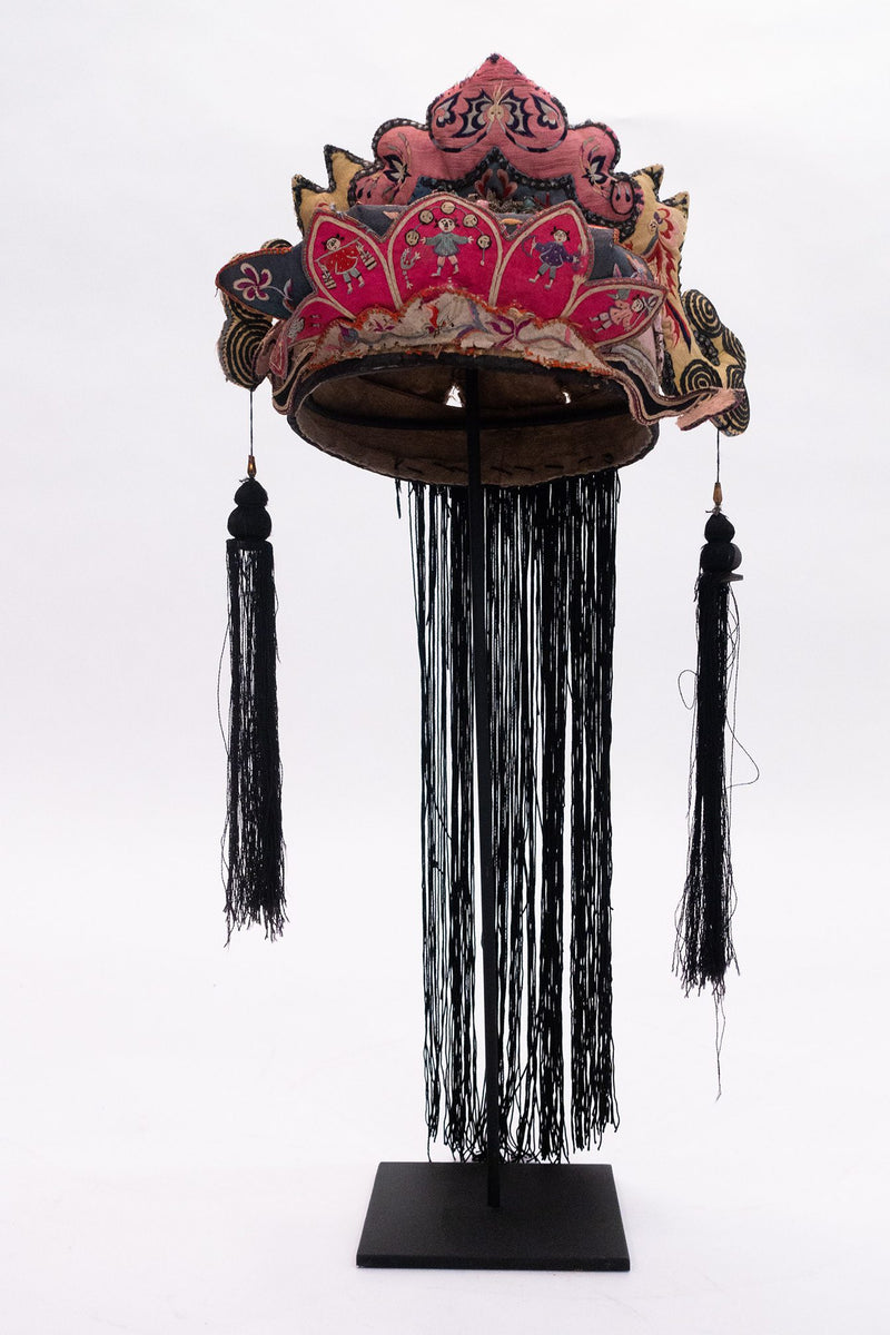 Hand Embroidered Silk Child's Headdress, Miao Tribe, Antique