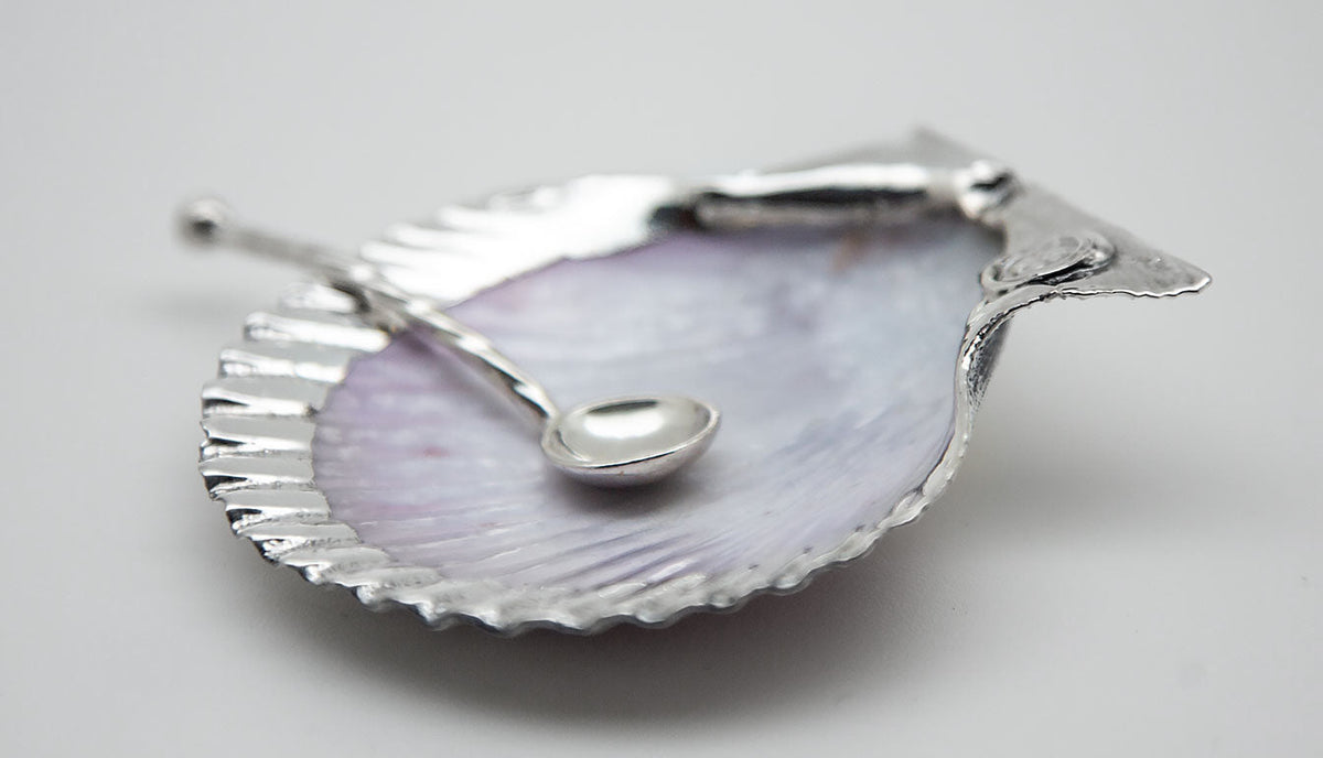 Silver Salt Cockle with Sterling Silver Spoon