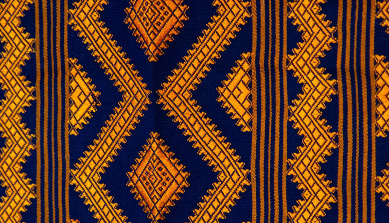 Bhutanese Silk Woven Kira Textile, Purple and Orange