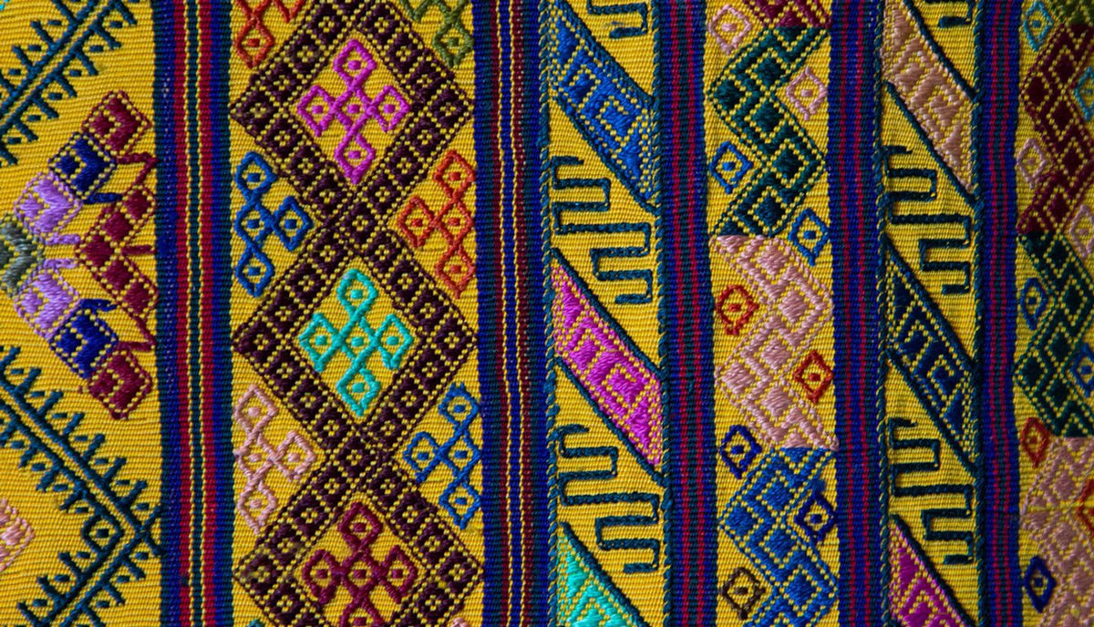 Bhutanese Silk Woven Kira Textile, Multicolour on Yellow